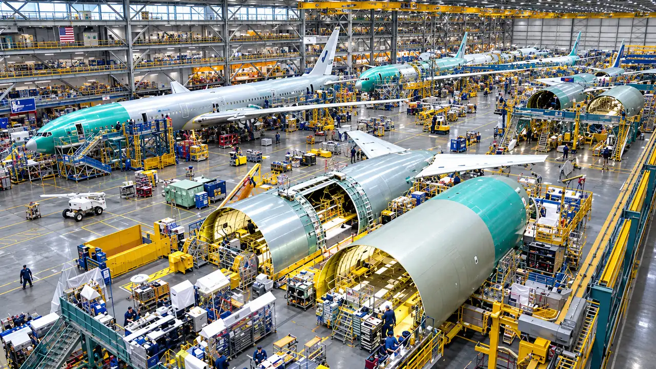 Aircraft fuselage sections on a production floor - Navy, aerospace, MRO and OEM program support