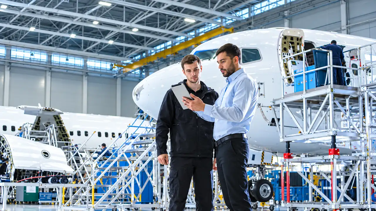 Engineers beside an aircraft on service staging - Innovize Solutions privacy policy