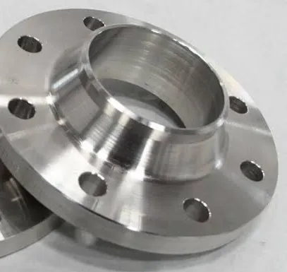 Raised-face weld-neck flange with bolt holes and machined bore