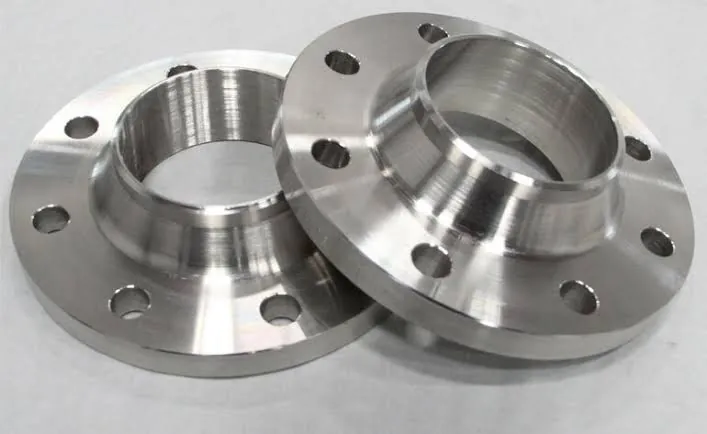 Weld-neck flanges in stainless steel, shown in a typical flange configuration